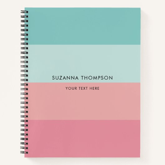 横向モダンきストライプのピンクとブルー ノートブック (正面)