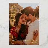 横向モダンき日付フェイクVellum日付の保存 箔招待状 (正面)