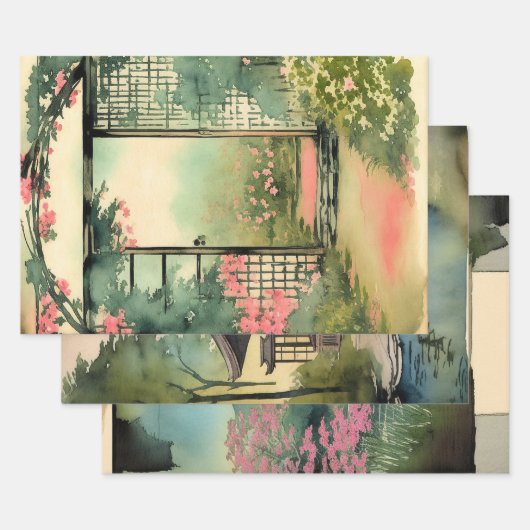 横向日本のき絵を描エフェラNo10 ラッピングペーパーシート (セット)