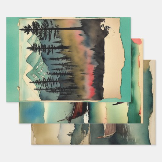 横向日本のき絵を描エフェラNo14 ラッピングペーパーシート (セット)