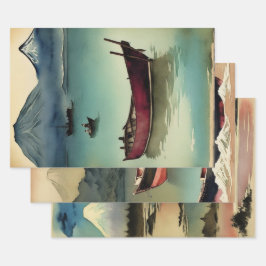 横向日本のき絵を描エフェラNo4 ラッピングペーパーシート