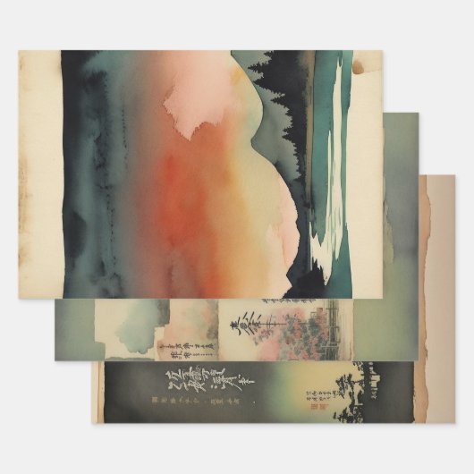 横向日本のき絵を描エフェラNo5 ラッピングペーパーシート (セット)