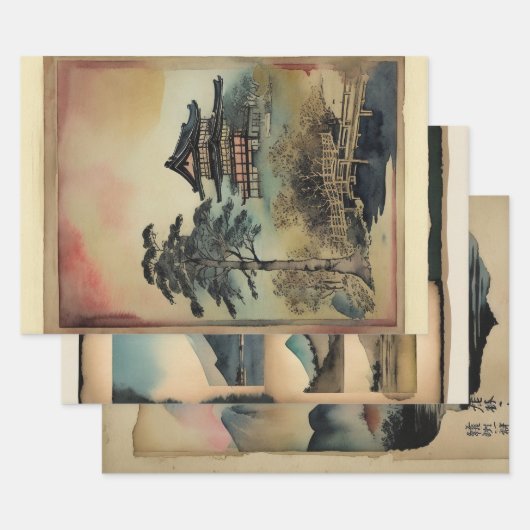 横向日本のき絵を描エフェラNo7 ラッピングペーパーシート (セット)