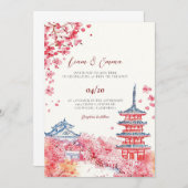 横向日本の伝統的き結婚式招待状 招待状 (正面/裏面)