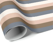 横向素朴きエレガントストライプピンク茶色グレー ラッピングペーパー (ロールコーナー)