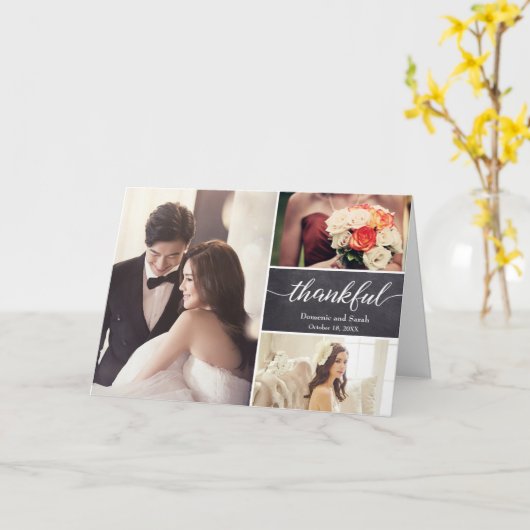 横向素朴き結婚の感謝してい写真のコラージュ カード (黄色い花)