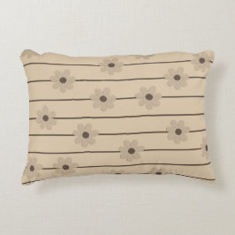 横型ストライプブラウンカーキフラワーY2Kパターン アクセントクッション