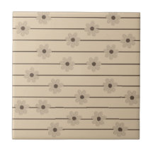 横型ストライプブラウンカーキフラワーY2Kパターン