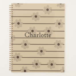 横型ストライプブラウンカーキフラワーY2Kパターン プランナー手帳