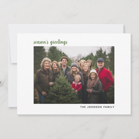 横型フォトクリスマスグリーンの格子模様(幸せ) シーズンカード (正面)