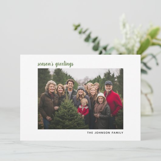 横型フォトクリスマスグリーンの格子模様(幸せ) シーズンカード (スタンド正面)