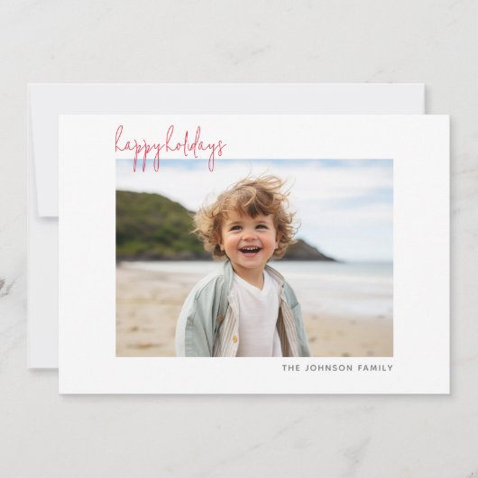 横型フォトクリスマススクリプトミニマルハッピー シーズンカード (正面)