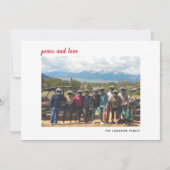 横型フォトクリスマススクリプト赤い格子平和 シーズンカード (正面)