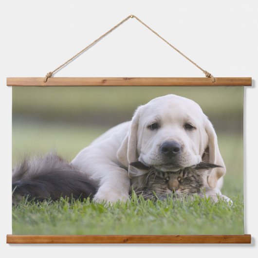 横型風景ファミリーペット写真カスタム 吊り下げ型タペストリー (正面)