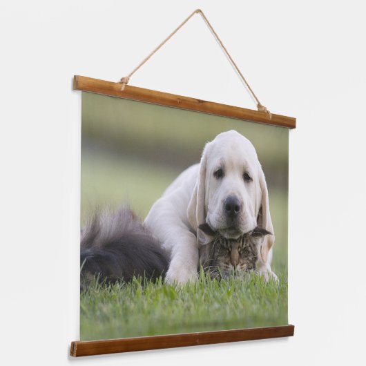 横型風景ファミリーペット写真カスタム 吊り下げ型タペストリー (傾斜あり)