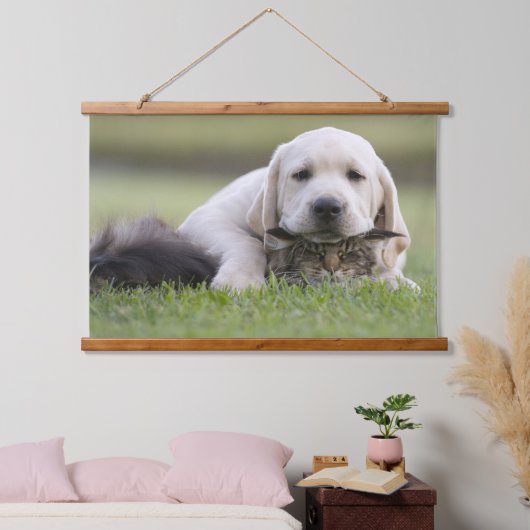 横型風景ファミリーペット写真カスタム 吊り下げ型タペストリー (寝室)
