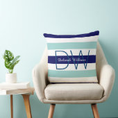 横大の青(2トーン) ストライプとモノグラム クッション (椅子)