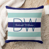 横大の青(2トーン) ストライプとモノグラム クッション (ブランケット)