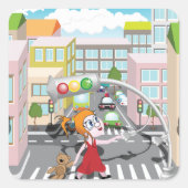 横断歩道に乗った少女 スクエアシール (正面)