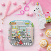 横断歩道に乗った少女 ペーパープレート (パーティー)