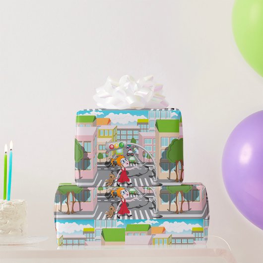 横断歩道に乗った少女 ラッピングペーパー