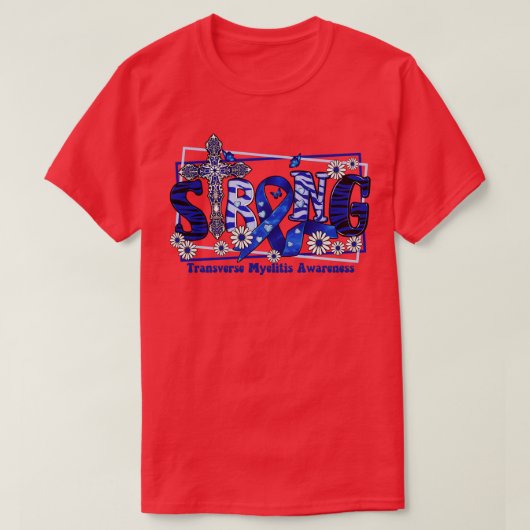 横断脊髄炎認識度クロスリボン強 Tシャツ (デザイン正面)