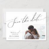 横書お洒落きミニマルスクリプト日付の保存 マグネット招待状 (正面)