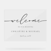 横書きエレガントスクリプトの結婚開始 アクリルサイン (正面)