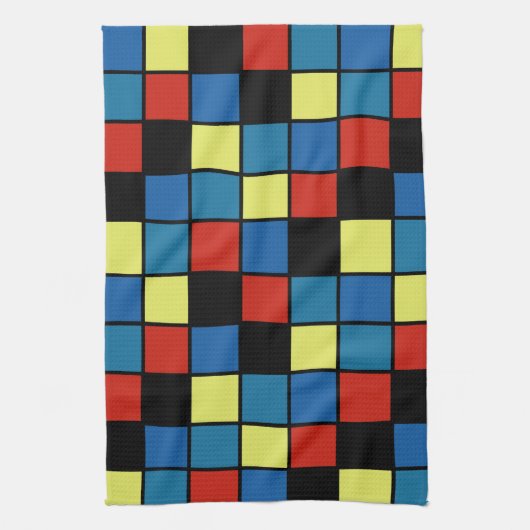 横線カラフルモダンタイルのパターンのバージョン2 キッチンタオル (縦)