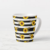 横線（白と黒）のひまわり カフェラテマグ (右アングル)