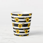 横線（白と黒）のひまわり カフェラテマグ (正面)