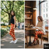 横縞 赤 ゴールド メタリック 光沢 レギンス