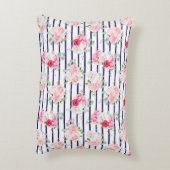 横置きバラ牡丹ストライプ上の花柄 アクセントクッション (裏面(縦))