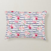 横置きバラ牡丹ストライプ上の花柄 アクセントクッション (裏面)