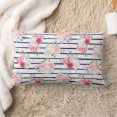 横置きバラ牡丹ストライプ上の花柄 ランバークッション (ブランケット)