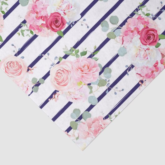横置きバラ牡丹ストライプ上の花柄 薄葉紙 (詳細)