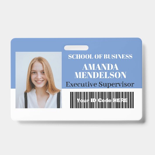 横置きパーソナライズされたスタッフフォトIDラベルバーコード バッジ (Front)