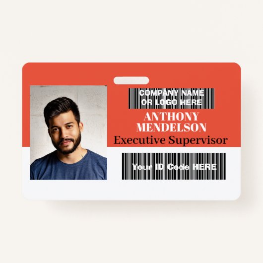 横置きパーソナライズされたスタッフフォトIDラベルバーコード バッジ (正面)