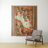 横行する白馬、ウッドランドの木々アールヌーボー タペストリー (インサイチュ)