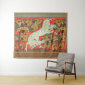 横行する白馬、ウッドランドの木々アールヌーボー タペストリー (インサイチュ(横))