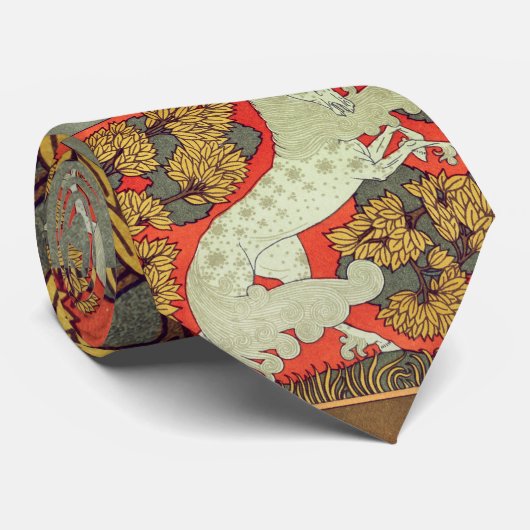 横行する白馬、ウッドランドの木々アールヌーボー ネクタイ (ロール)