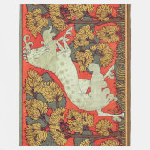 横行する白馬、ウッドランドの木々アールヌーボー フリースブランケット (正面)