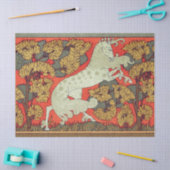 横行する白馬、ウッドランドの木々アールヌーボー 薄葉紙 (クラフト)