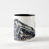 横行威厳のあるする蒸気機関車 ツートーンマグカップ (中央)