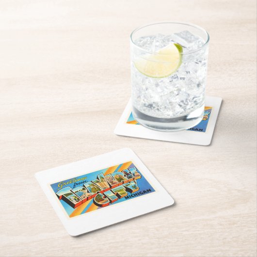 横都市ミシガン州MIのヴィンテージ旅行記念品 スクエアペーパーコースター (インサイチュ)