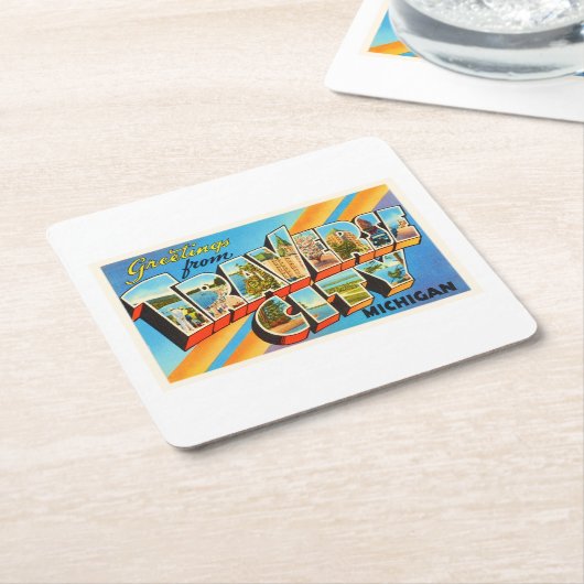 横都市ミシガン州MIのヴィンテージ旅行記念品 スクエアペーパーコースター (アングル)