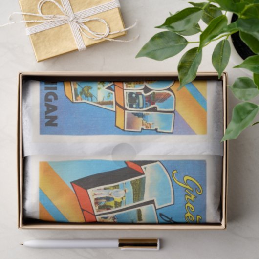 横都市ミシガン州MIのヴィンテージ旅行記念品 薄葉紙 (ギフト)