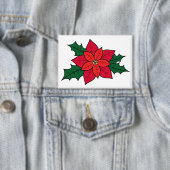 横長長方形ピン – クリスマスポインセチア 缶バッジ (インサイチュ)