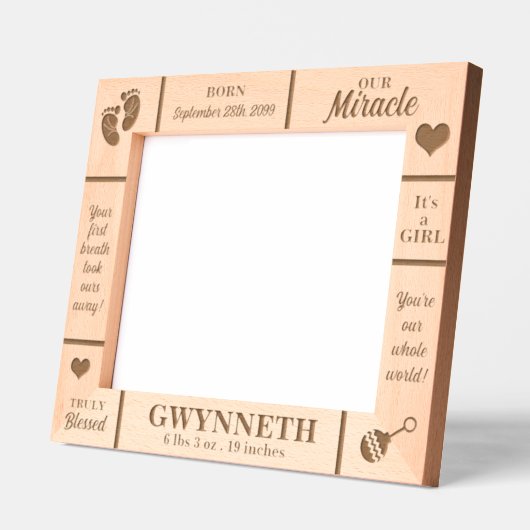 横10x8新生児 パーソナライズされた レーザー彫刻フレーム (左)