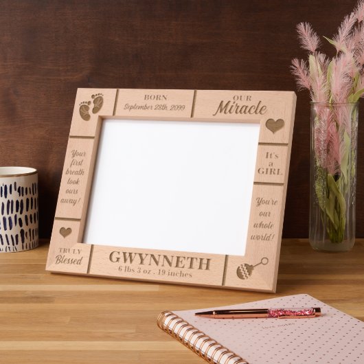 横10x8新生児 パーソナライズされた レーザー彫刻フレーム (左)
